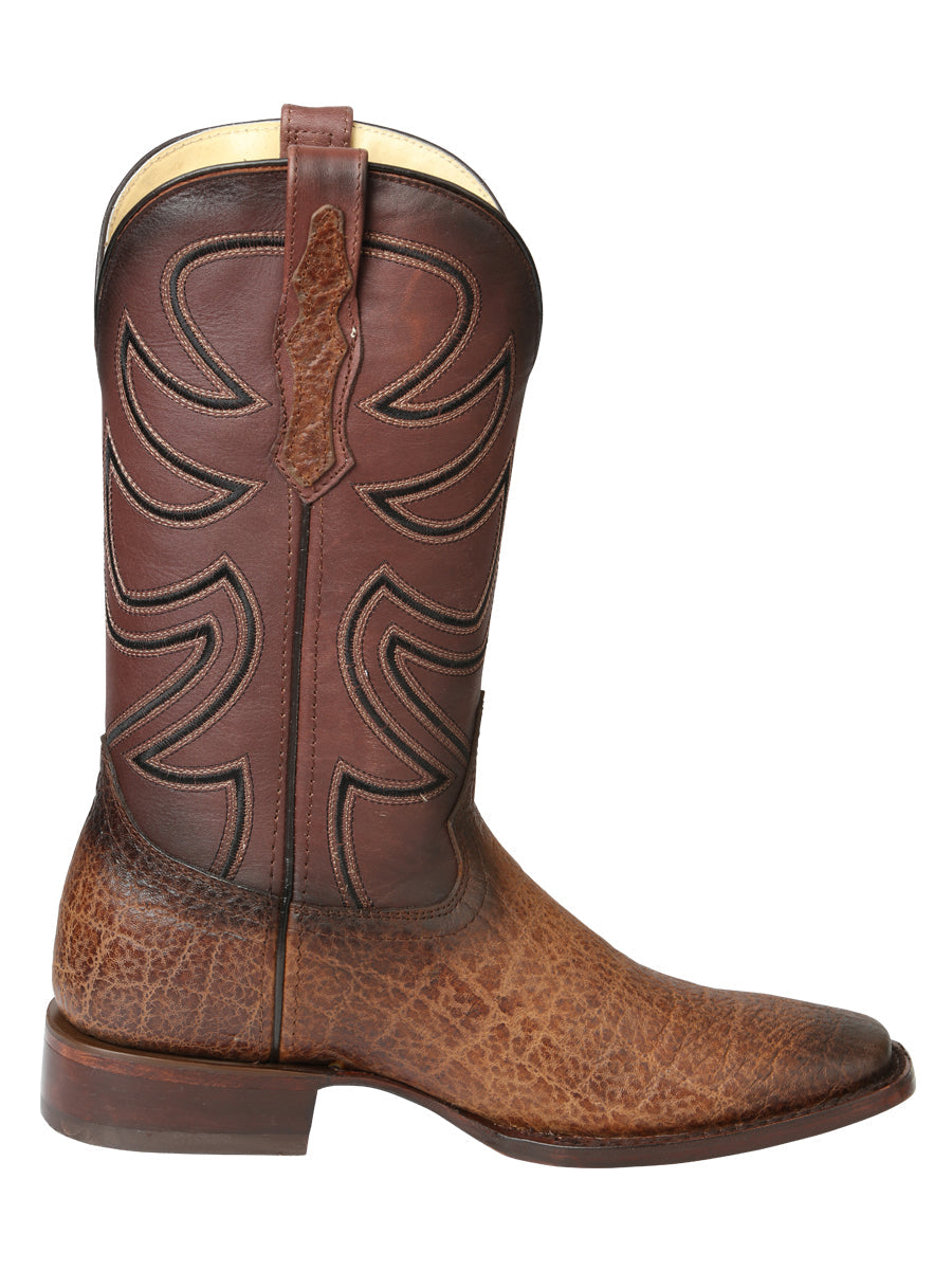 El General Men's Leather Cowboy Boot - Made in Mexico - Embossed Elephant Print - Brown Tobacco 45665