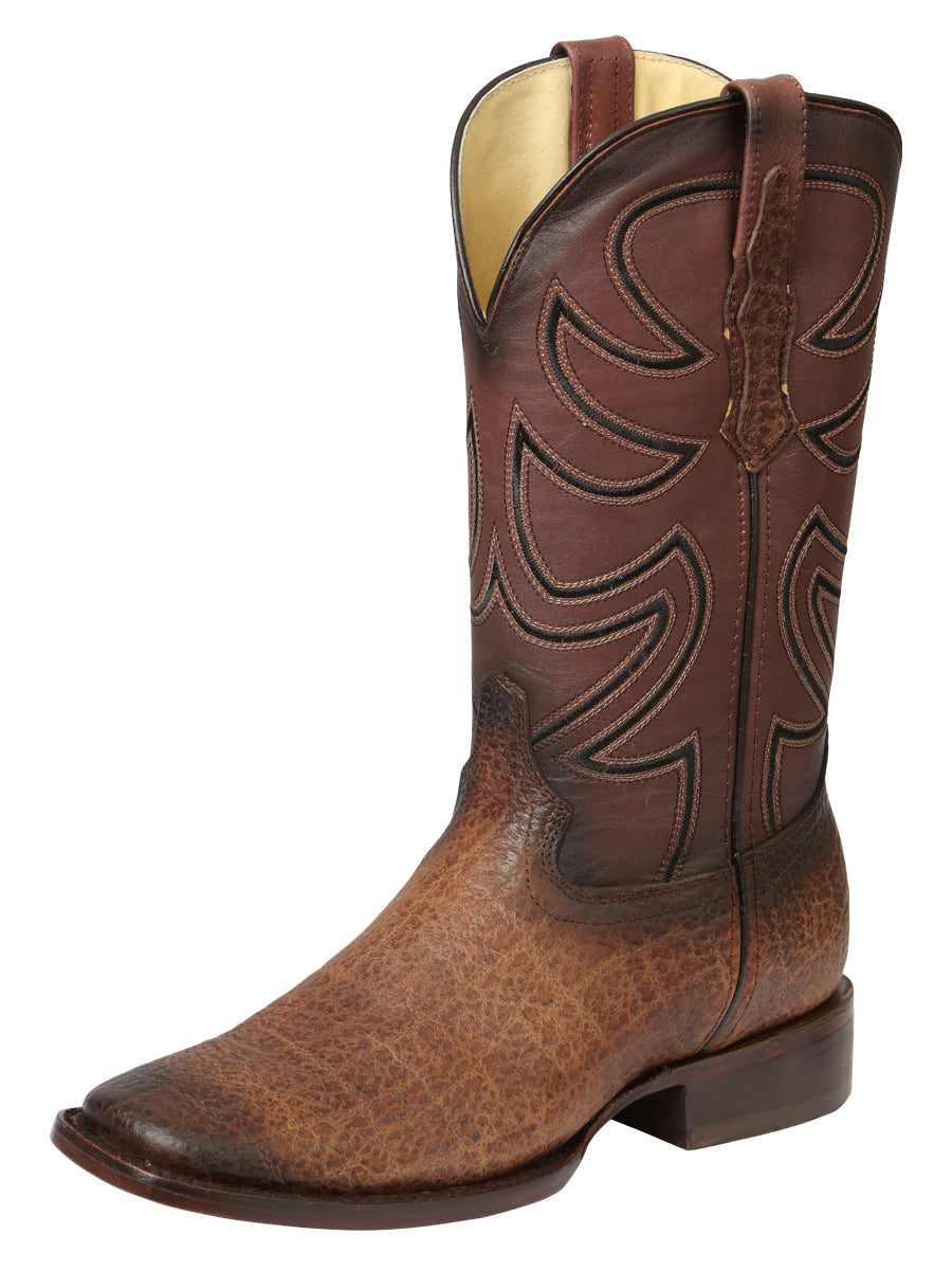 El General Men's Leather Cowboy Boot - Made in Mexico - Embossed Elephant Print - Brown Tobacco 45665