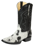 El General Men's Leather Cowboy Boot - Made in Mexico - Black/White Cowhide 45670
