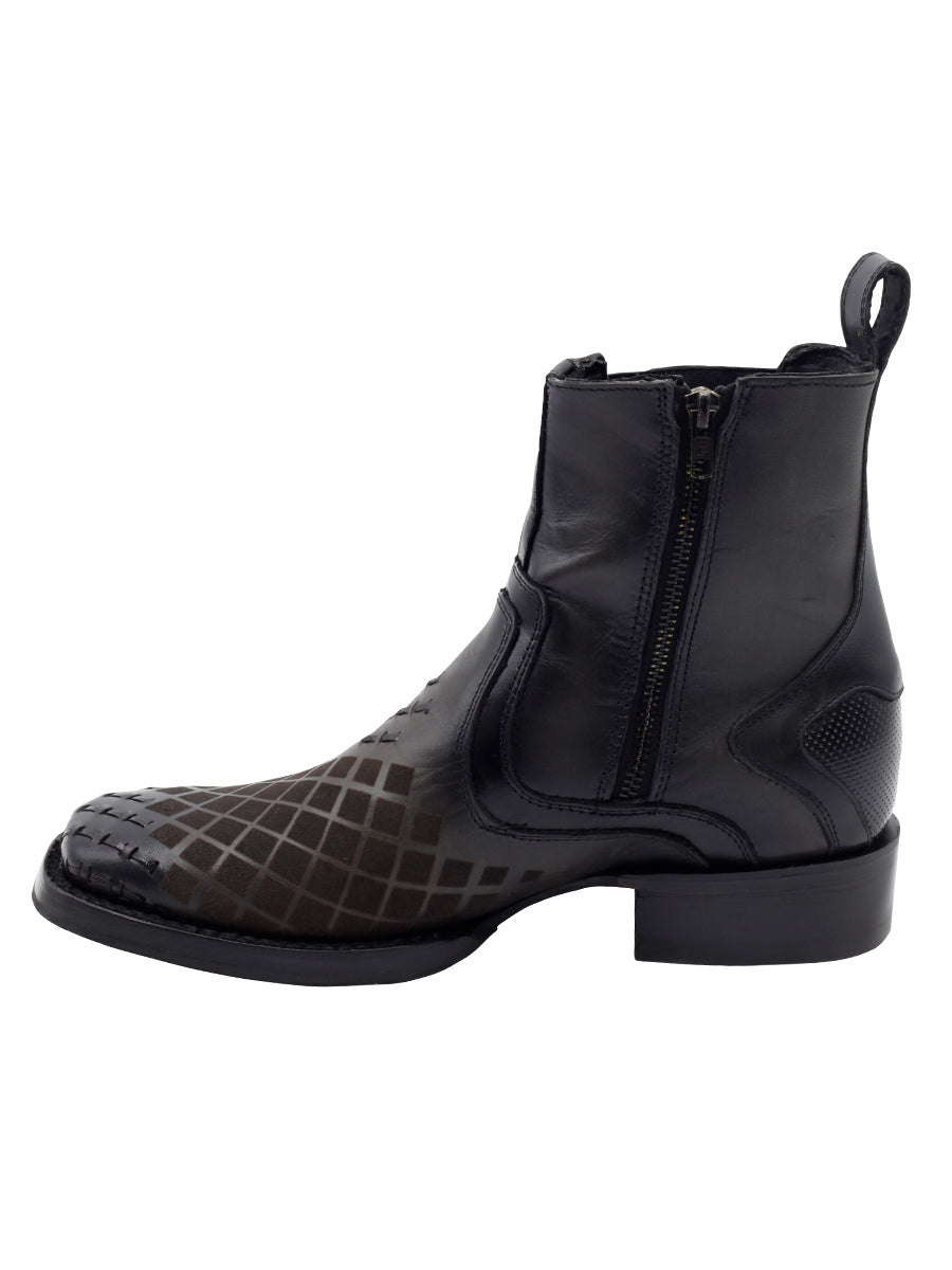 El General Men's Leather Ankle Boot with Zipper - Gray 45674