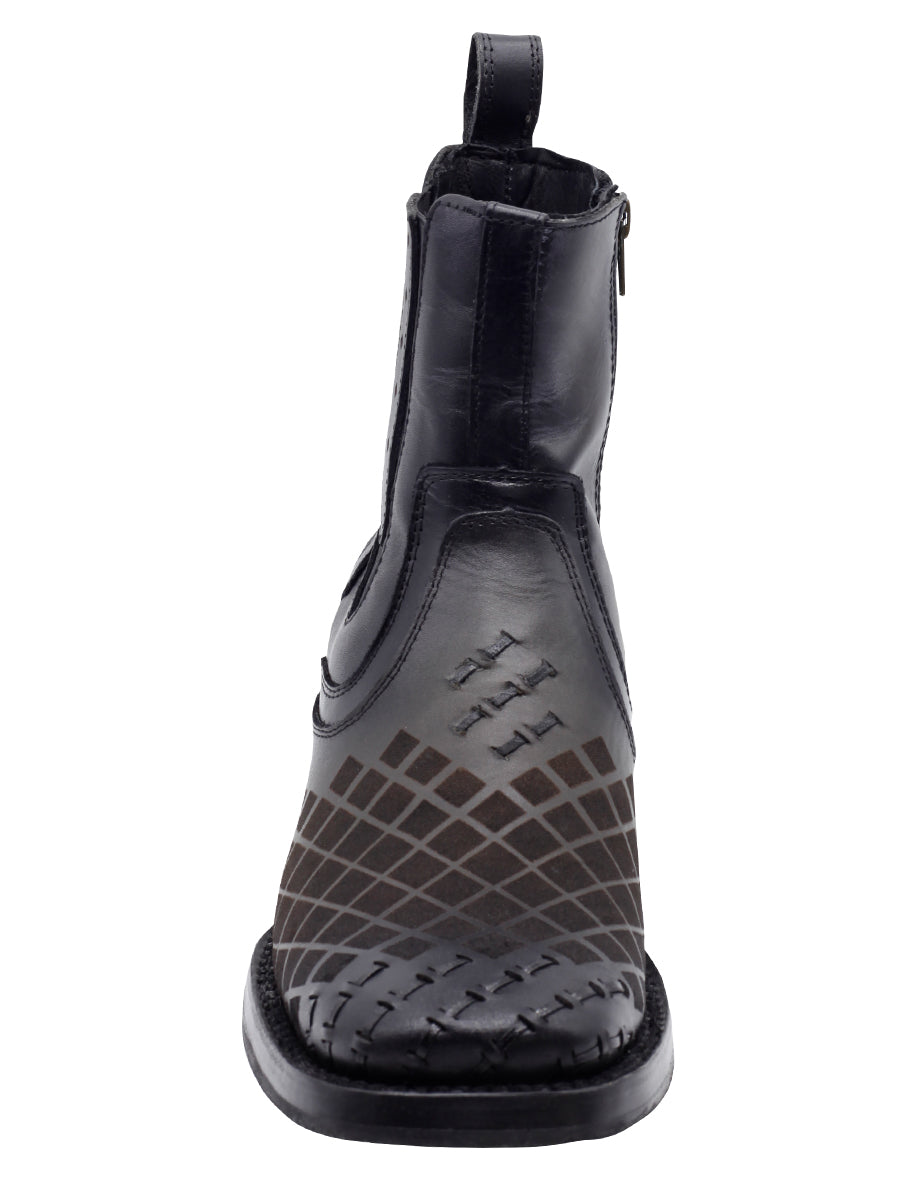 El General Men's Leather Ankle Boot with Zipper - Gray 45674