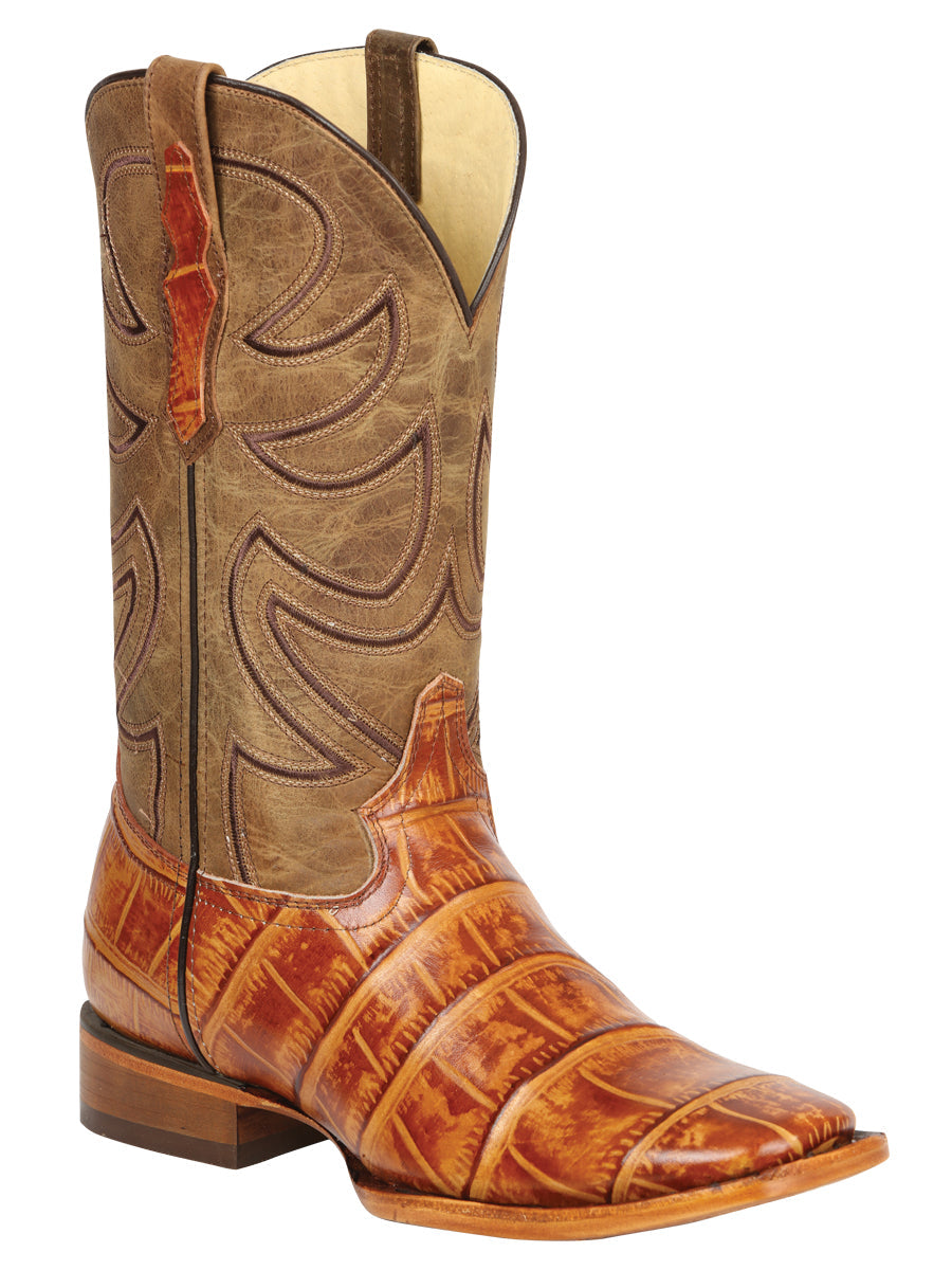 El General Men's Leather Cowboy Boots - Embossed Alligator Crocodile Print - Honey 45764