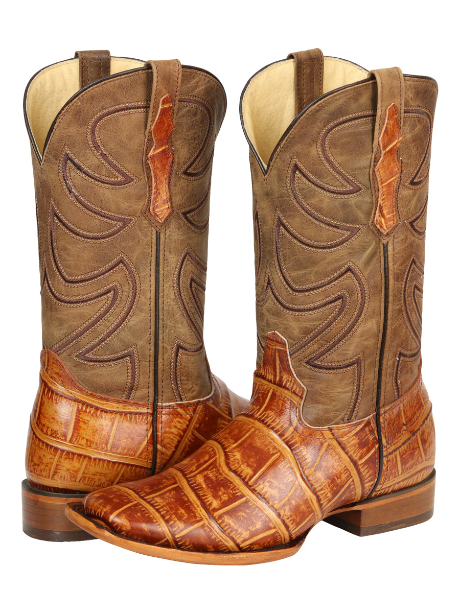 El General Men's Leather Cowboy Boots - Embossed Alligator Crocodile Print - Honey 45764