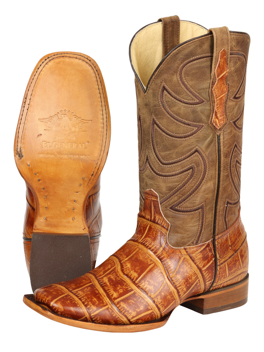 El General Men's Leather Cowboy Boots - Embossed Alligator Crocodile Print - Honey 45764