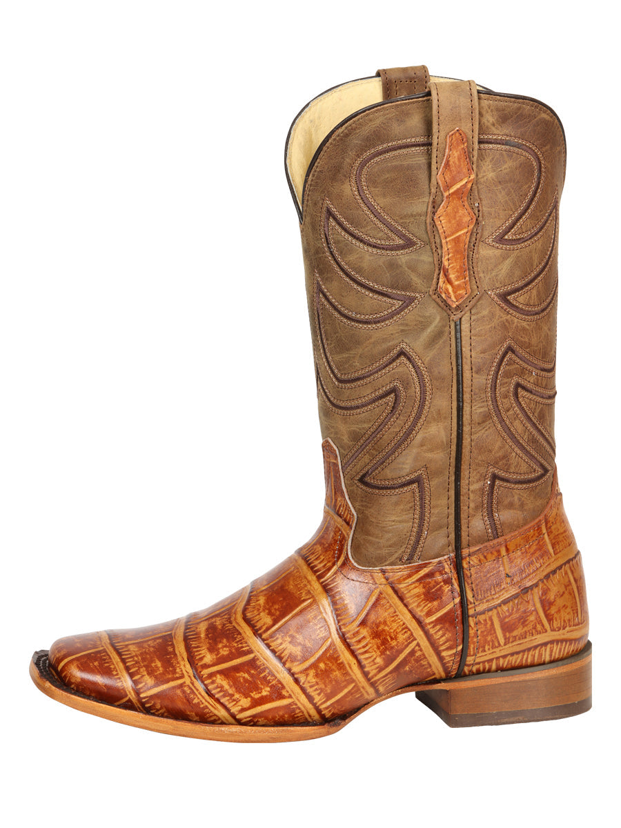 El General Men's Leather Cowboy Boots - Embossed Alligator Crocodile Print - Honey 45764