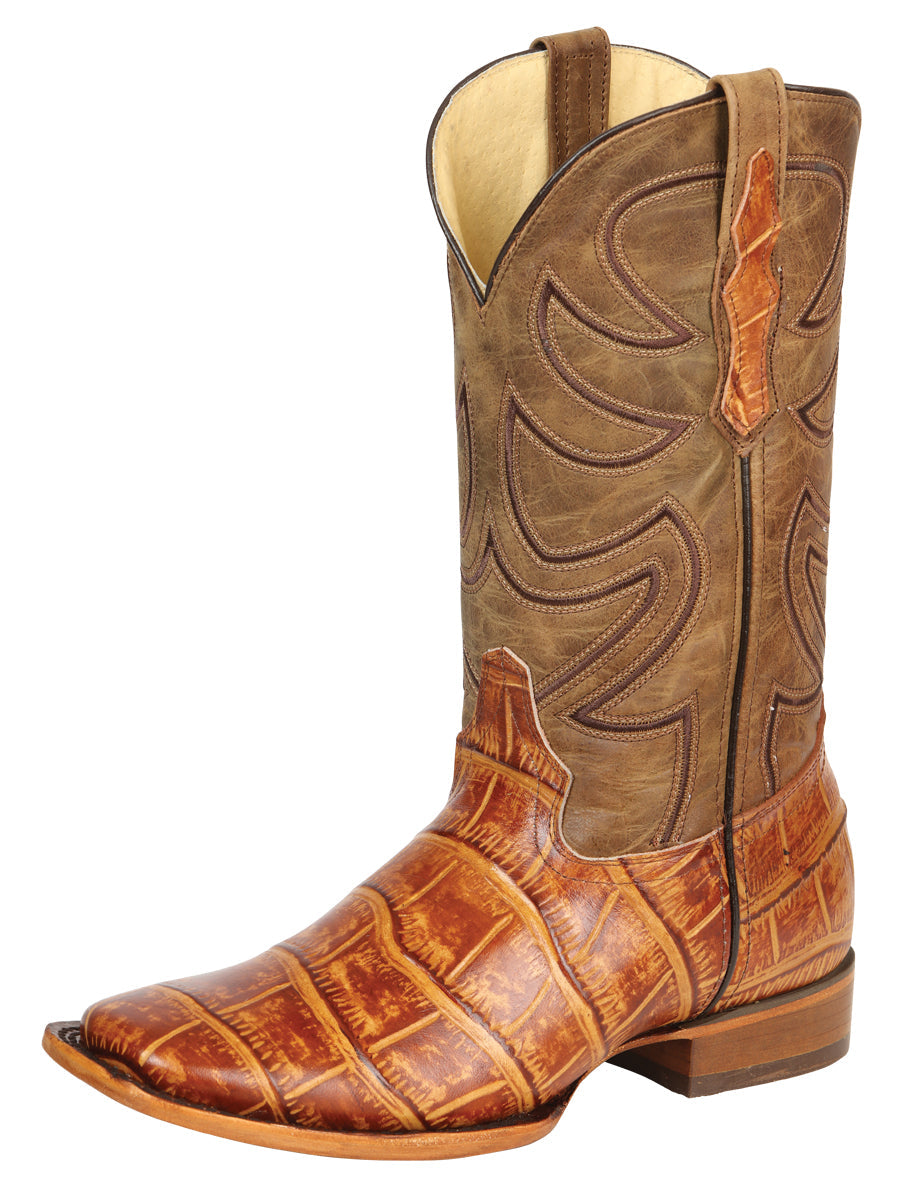 El General Men's Leather Cowboy Boots - Embossed Alligator Crocodile Print - Honey 45764