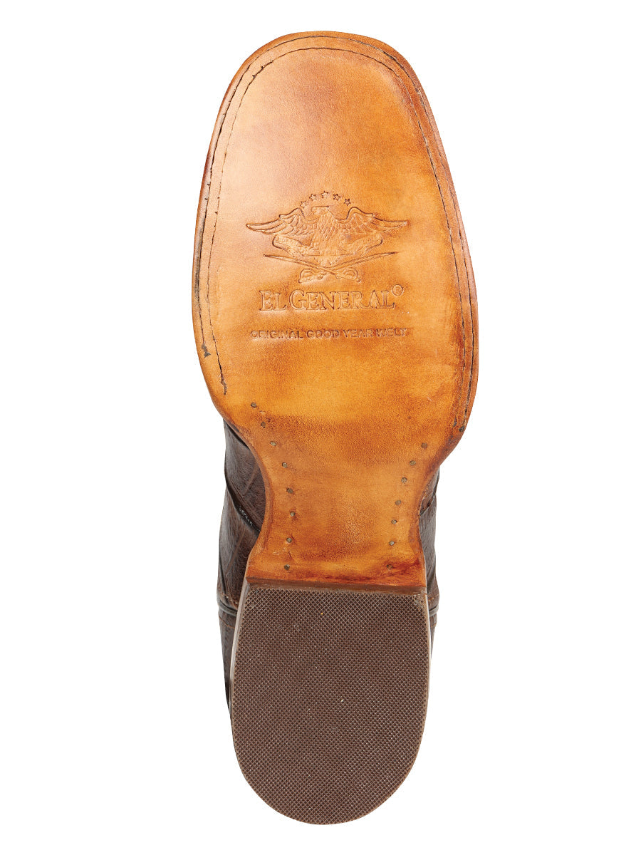 El General Men's Leather Cowboy Boots - Embossed Alligator Crocodile Print - Brown 45765