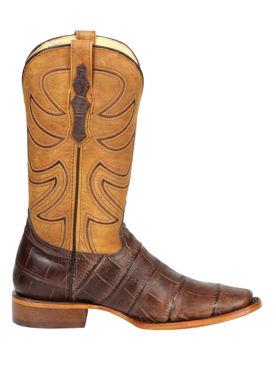 El General Men's Leather Cowboy Boots - Embossed Alligator Crocodile Print - Brown 45765
