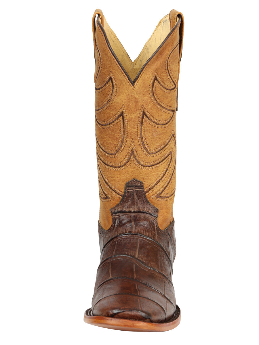 El General Men's Leather Cowboy Boots - Embossed Alligator Crocodile Print - Brown 45765