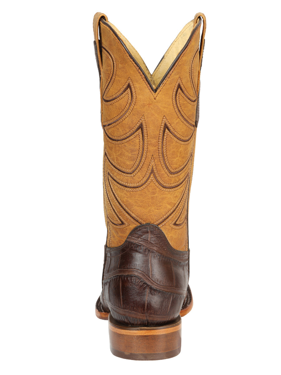 El General Men's Leather Cowboy Boots - Embossed Alligator Crocodile Print - Brown 45765