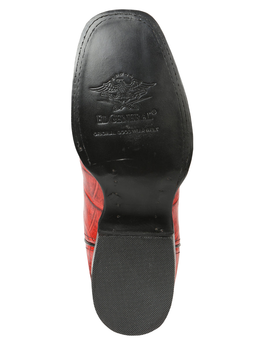 El General Men's Leather Cowboy Boots - Embossed Alligator Crocodile Print - Red 45766