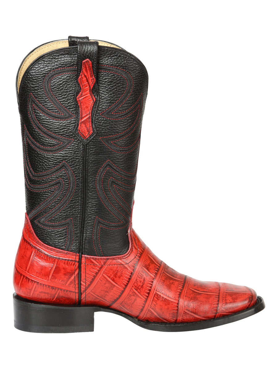 El General Men's Leather Cowboy Boots - Embossed Alligator Crocodile Print - Red 45766