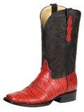 El General Men's Leather Cowboy Boots - Embossed Alligator Crocodile Print - Red 45766