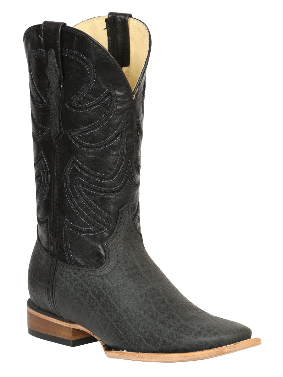 El General Men's Leather Cowboy Boots - Embossed Elephant Print - Black/Gray 45768