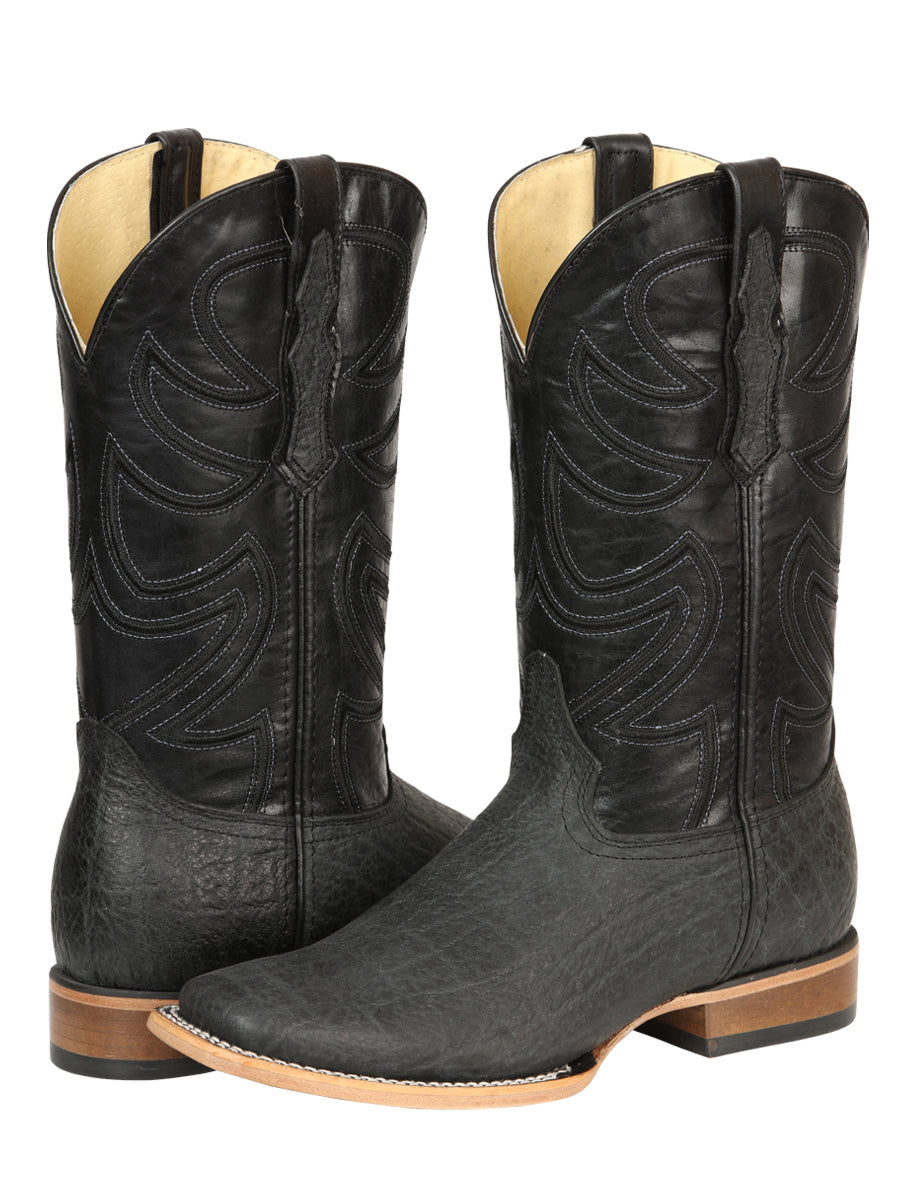 El General Men's Leather Cowboy Boots - Embossed Elephant Print - Black/Gray 45768