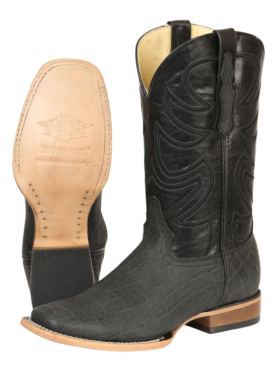 El General Men's Leather Cowboy Boots - Embossed Elephant Print - Black/Gray 45768