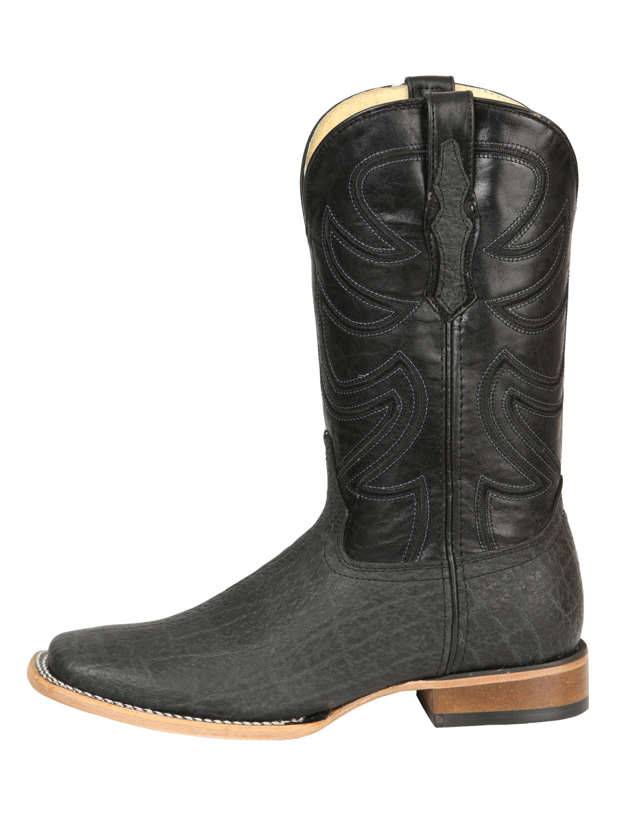El General Men's Leather Cowboy Boots - Embossed Elephant Print - Black/Gray 45768