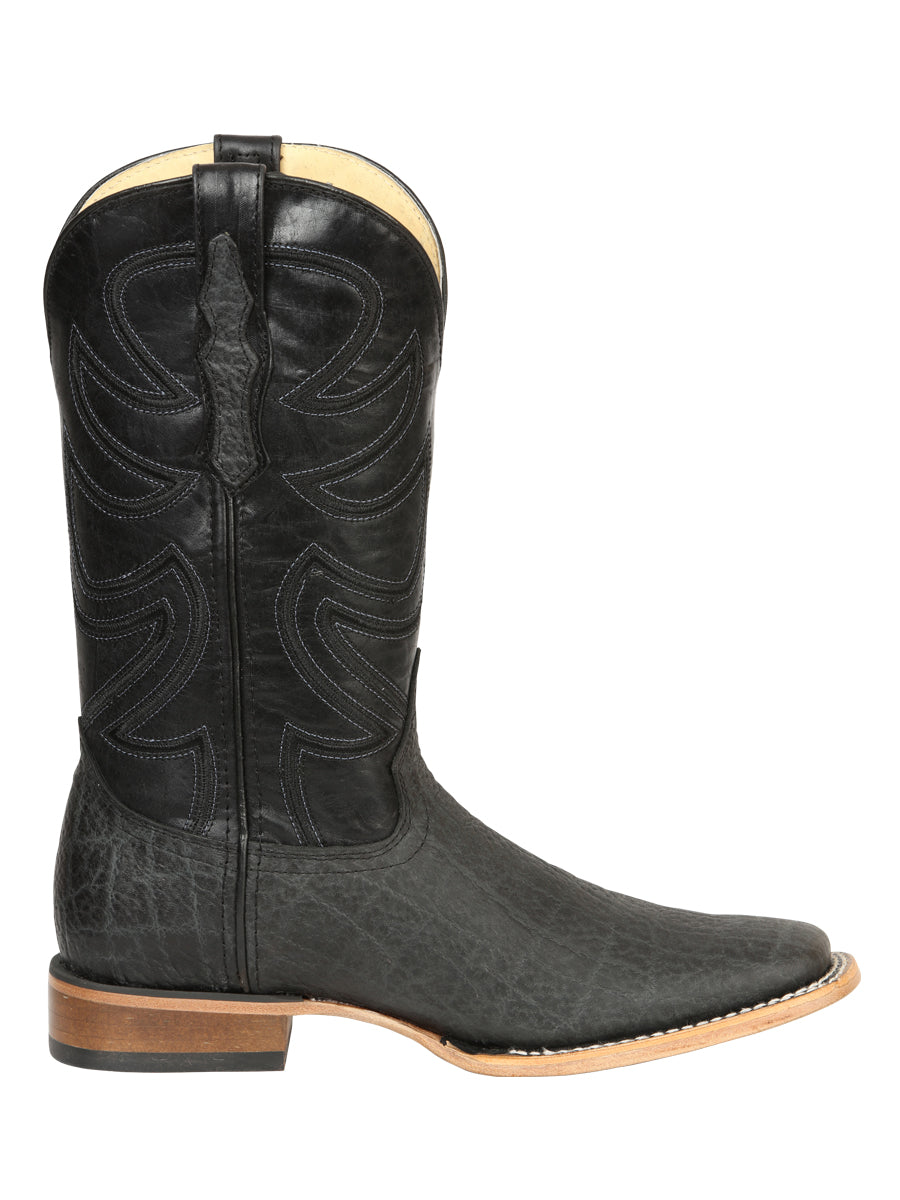 El General Men's Leather Cowboy Boots - Embossed Elephant Print - Black/Gray 45768