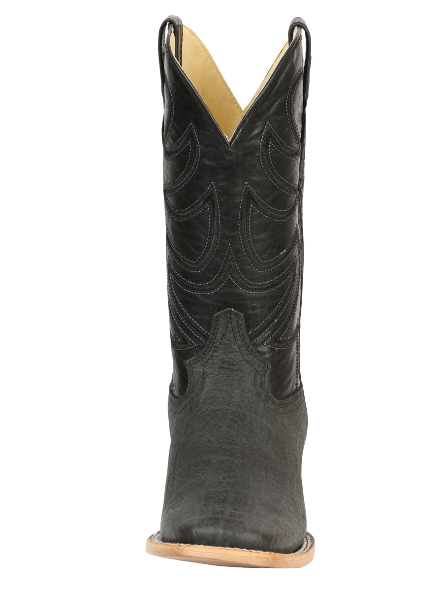 El General Men's Leather Cowboy Boots - Embossed Elephant Print - Black/Gray 45768