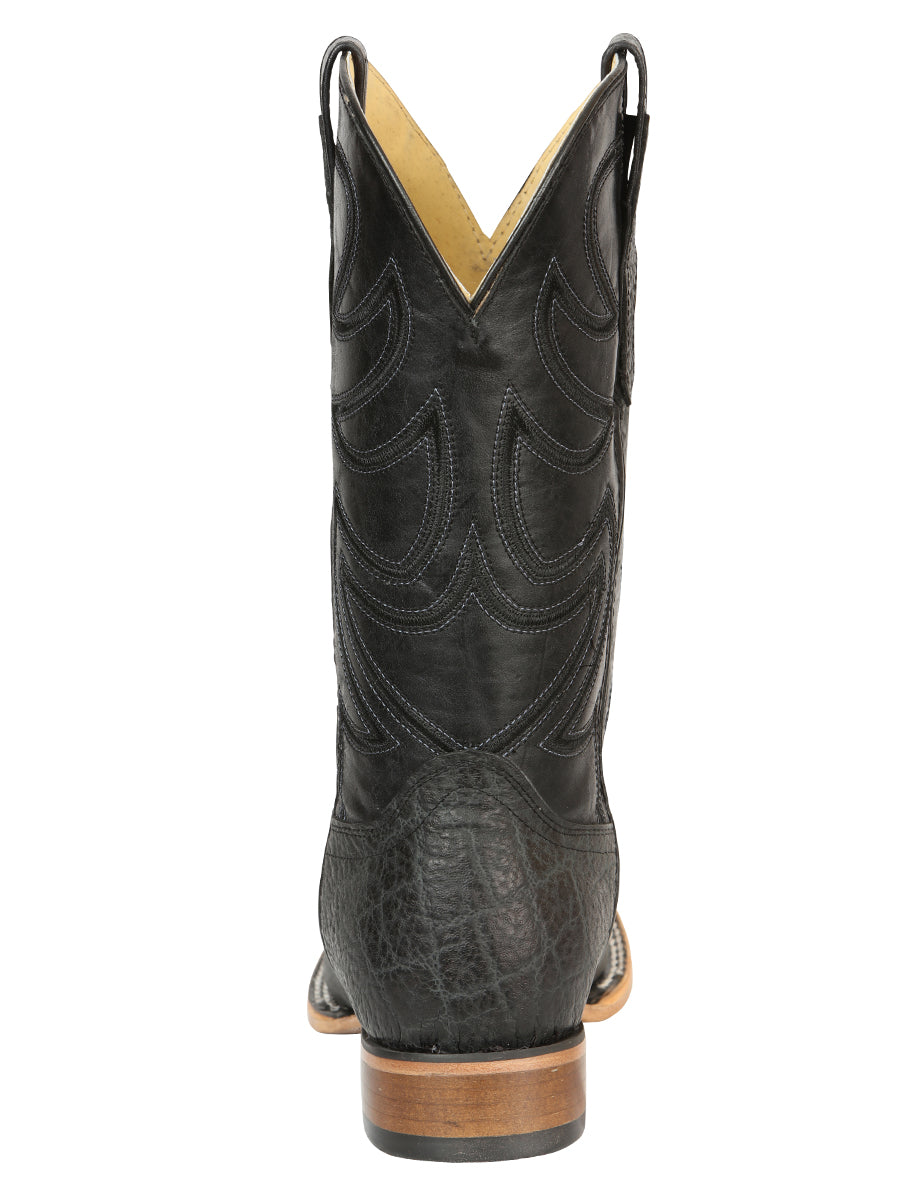 El General Men's Leather Cowboy Boots - Embossed Elephant Print - Black/Gray 45768