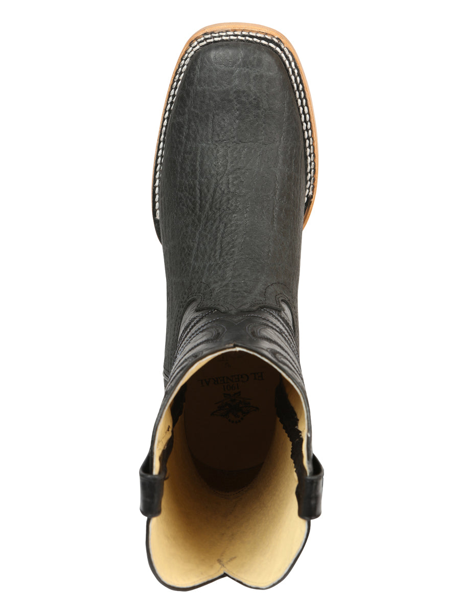 El General Men's Leather Cowboy Boots - Embossed Elephant Print - Black/Gray 45768