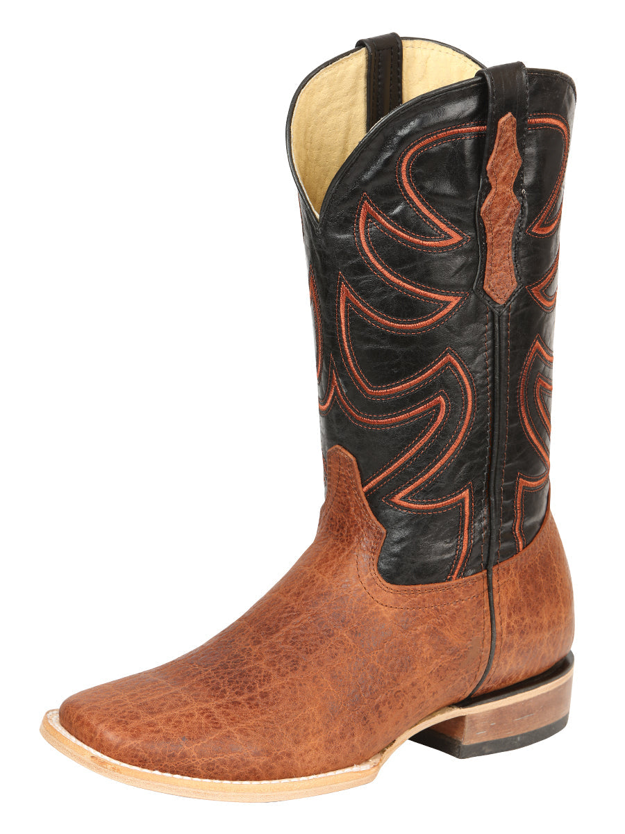 El General Men's Leather Cowboy Boots - Made in Mexico - Embossed Elephant Print - Cognac 45769