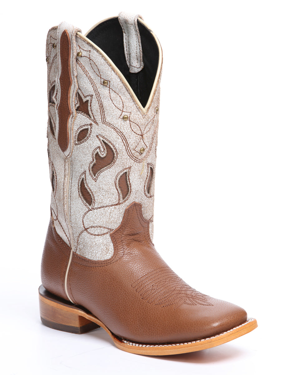 El General Women's Leather Cowgirl Boots - Made in Mexico - Honey Brown 45776