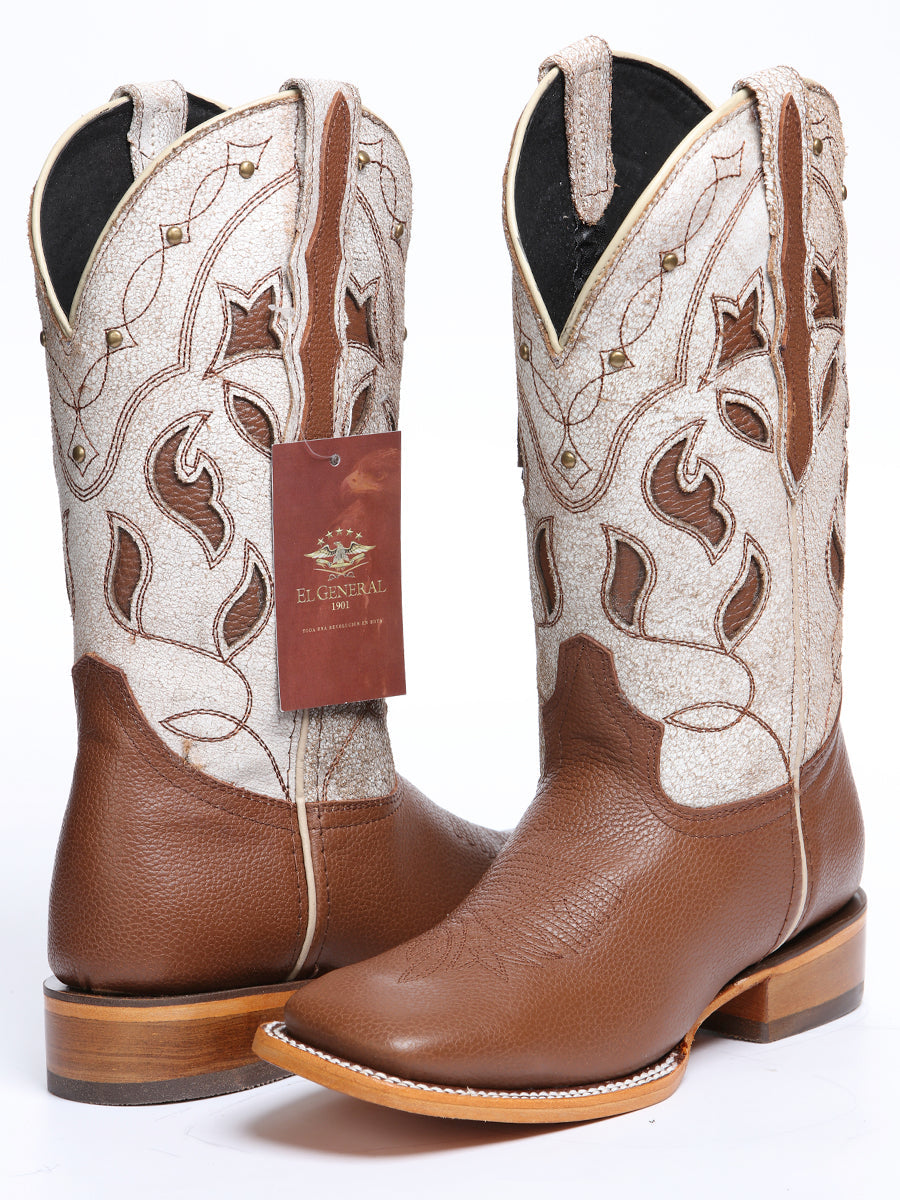 El General Women's Leather Cowgirl Boots - Made in Mexico - Honey Brown 45776