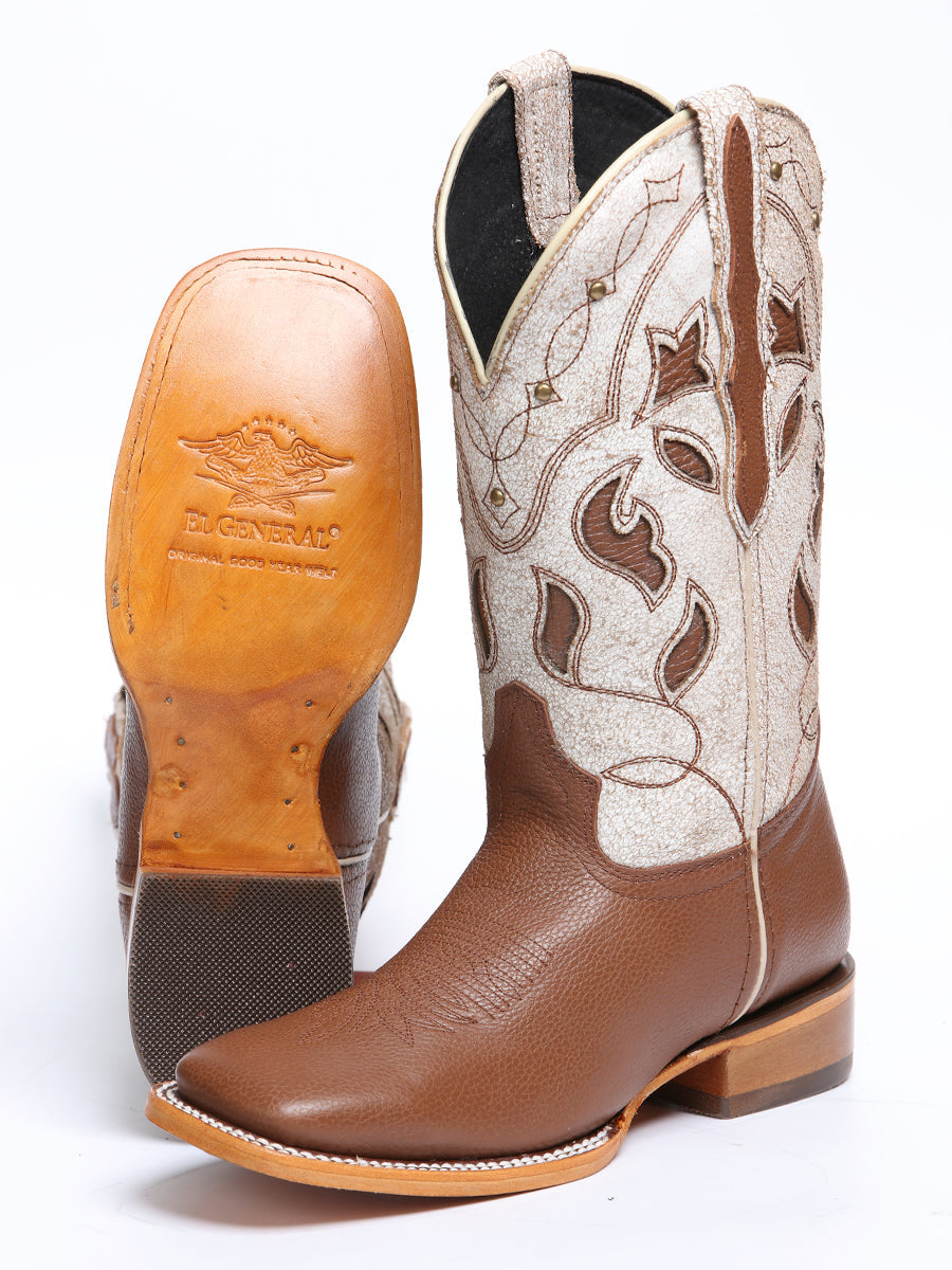 El General Women's Leather Cowgirl Boots - Made in Mexico - Honey Brown 45776