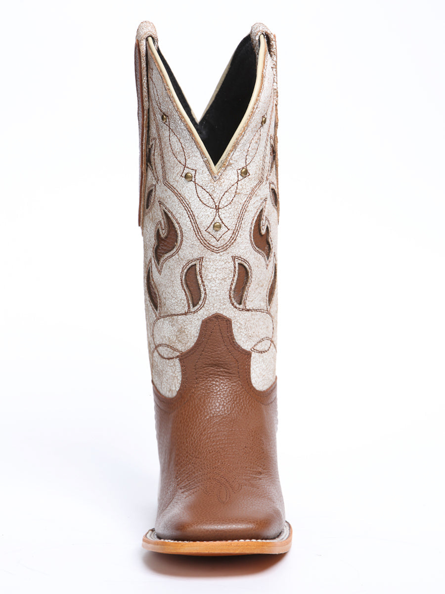 El General Women's Leather Cowgirl Boots - Made in Mexico - Honey Brown 45776