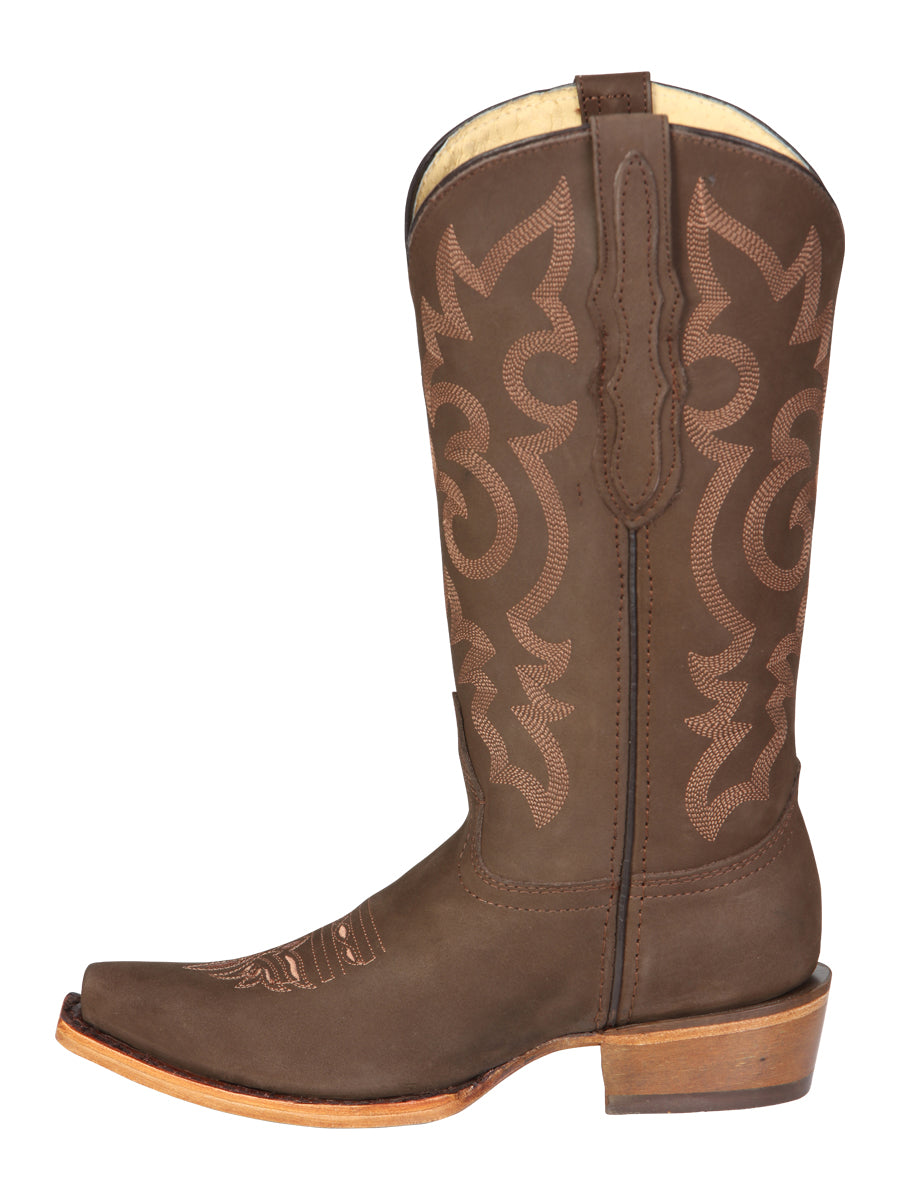 El General Women's Leather Cowboy Boots - Made in Mexico - Nubuck Camel Brown 45778