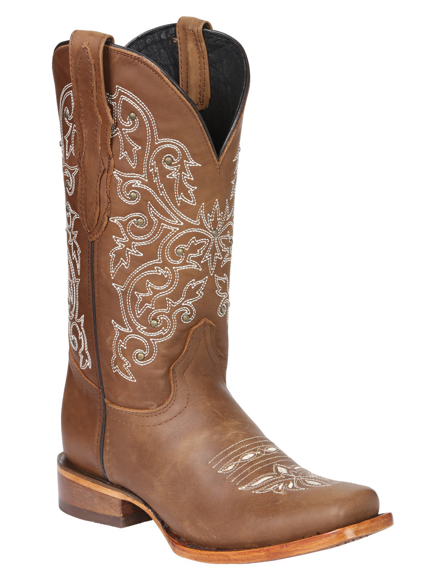 El General Women's Leather Cowgirl Boots - Made in Mexico - Honey Brown 45779