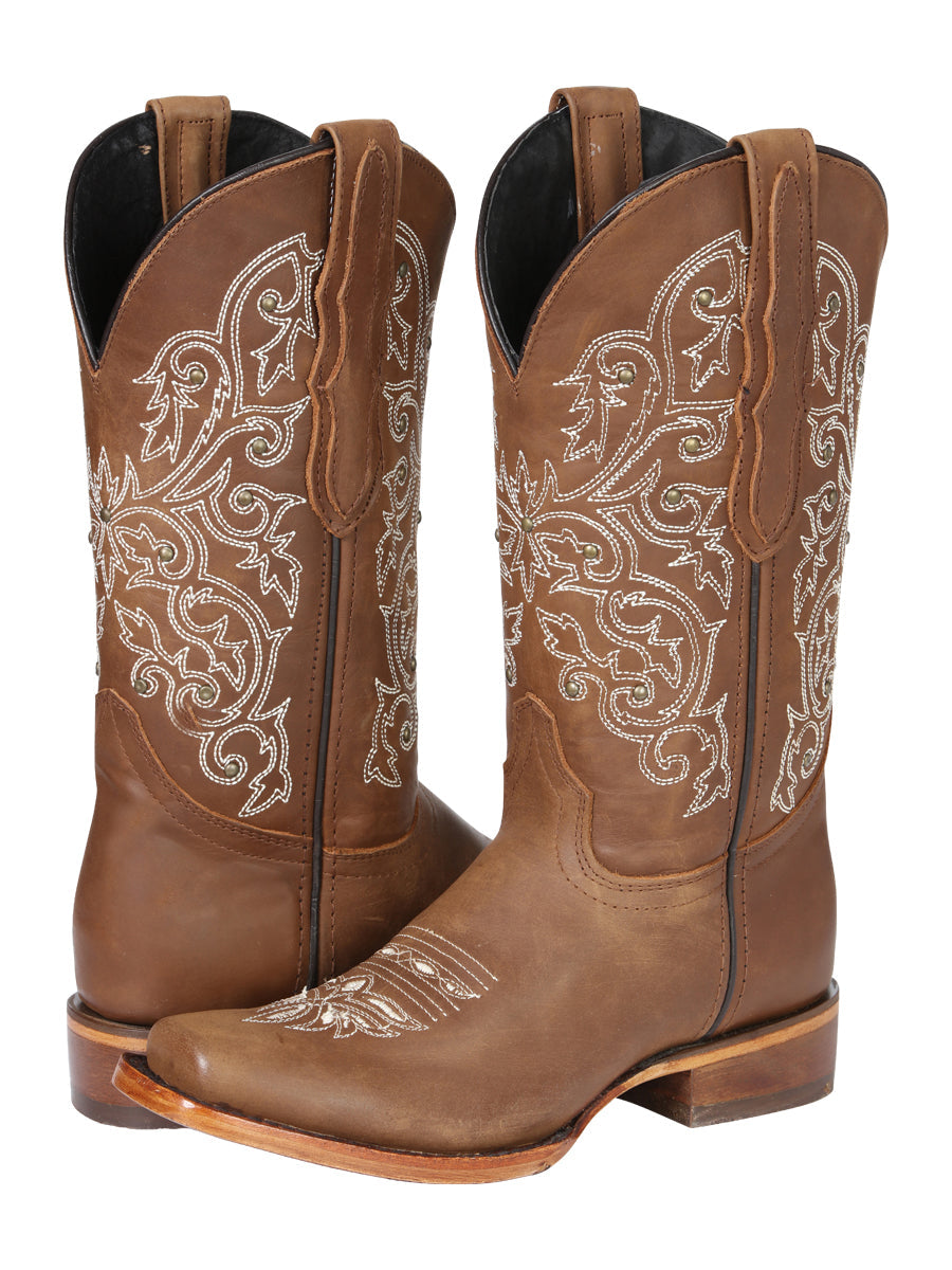 El General Women's Leather Cowgirl Boots - Made in Mexico - Honey Brown 45779