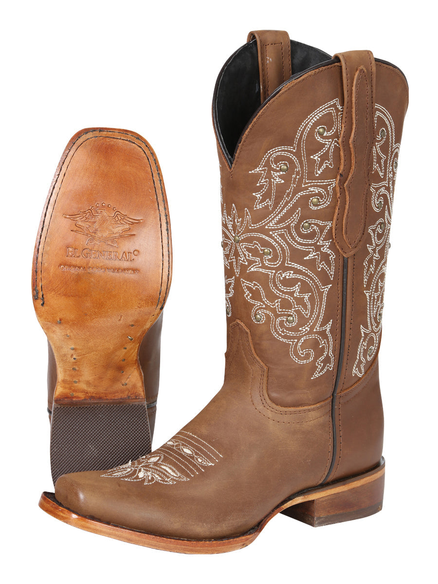 El General Women's Leather Cowgirl Boots - Made in Mexico - Honey Brown 45779