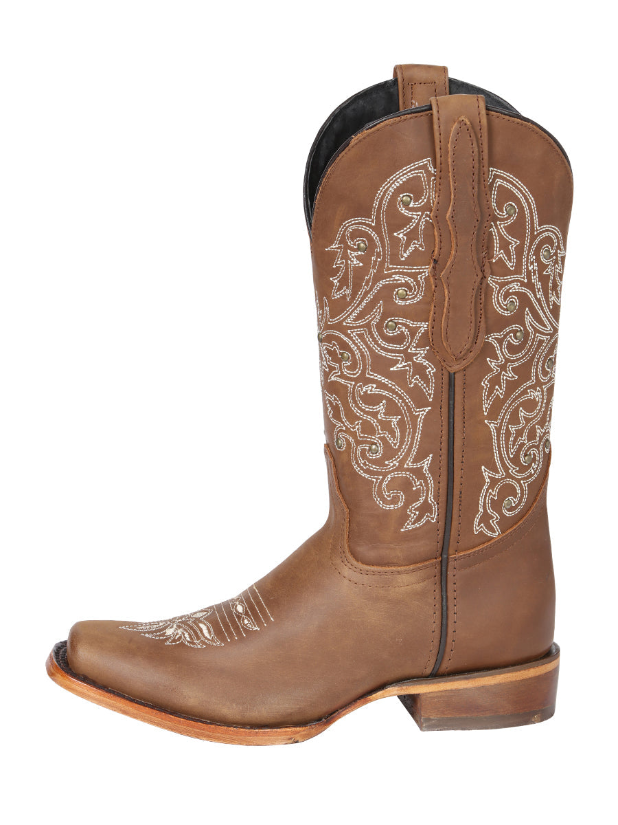 El General Women's Leather Cowgirl Boots - Made in Mexico - Honey Brown 45779