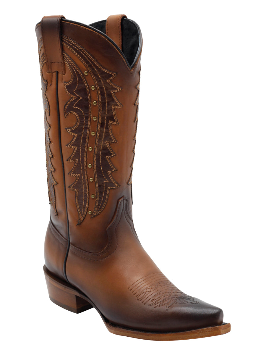 El General Women's Leather Traditional Cowgirl Boot - Made in Mexico - Honey Brown 45780