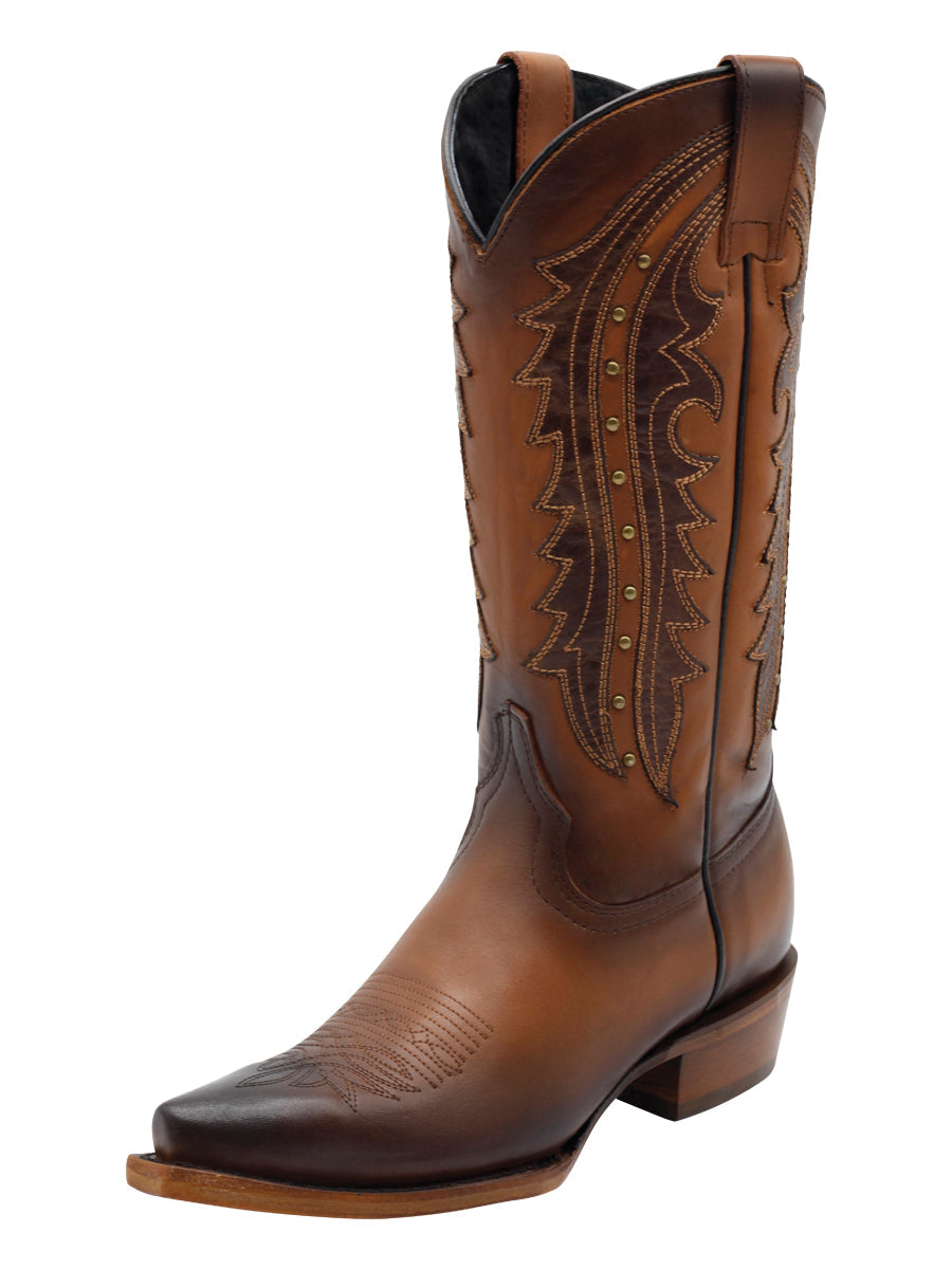 El General Women's Leather Traditional Cowgirl Boot - Made in Mexico - Honey Brown 45780