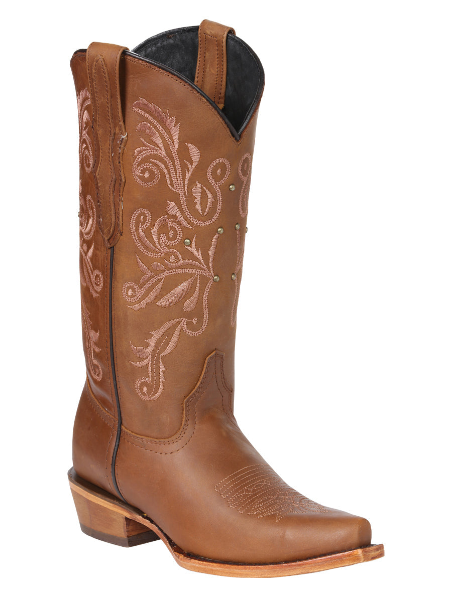 El General Women's Leather Cowboy Boots - Made in Mexico - Honey Brown 45781
