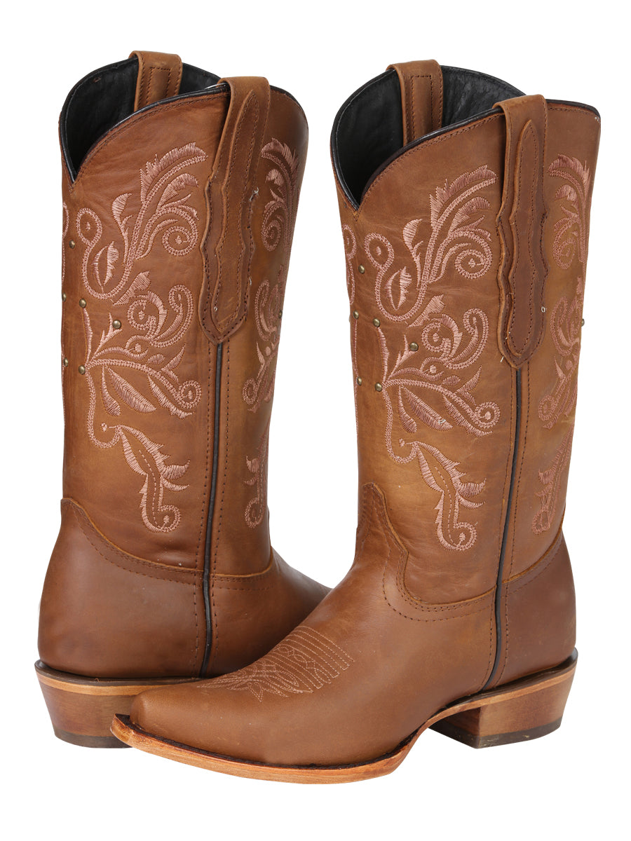 El General Women's Leather Cowboy Boots - Made in Mexico - Honey Brown 45781