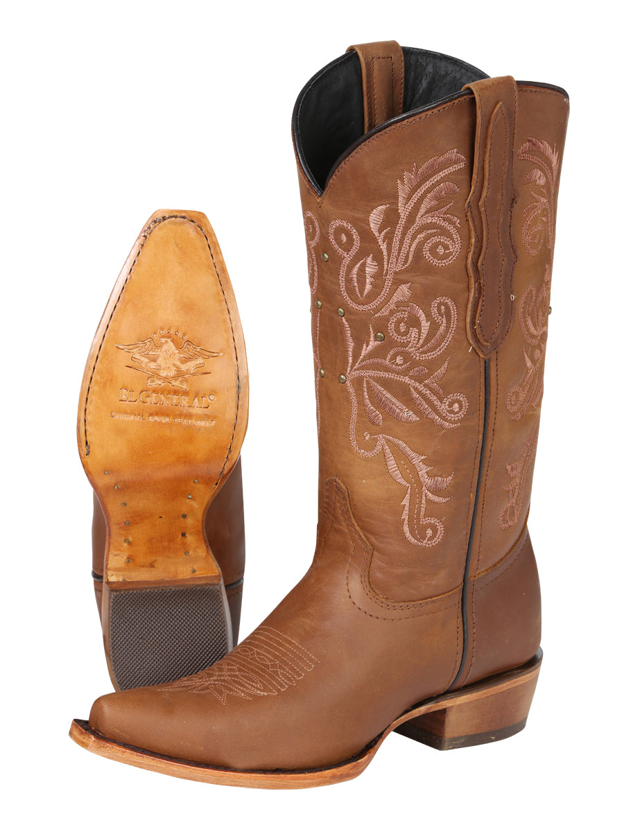 El General Women's Leather Cowboy Boots - Made in Mexico - Honey Brown 45781