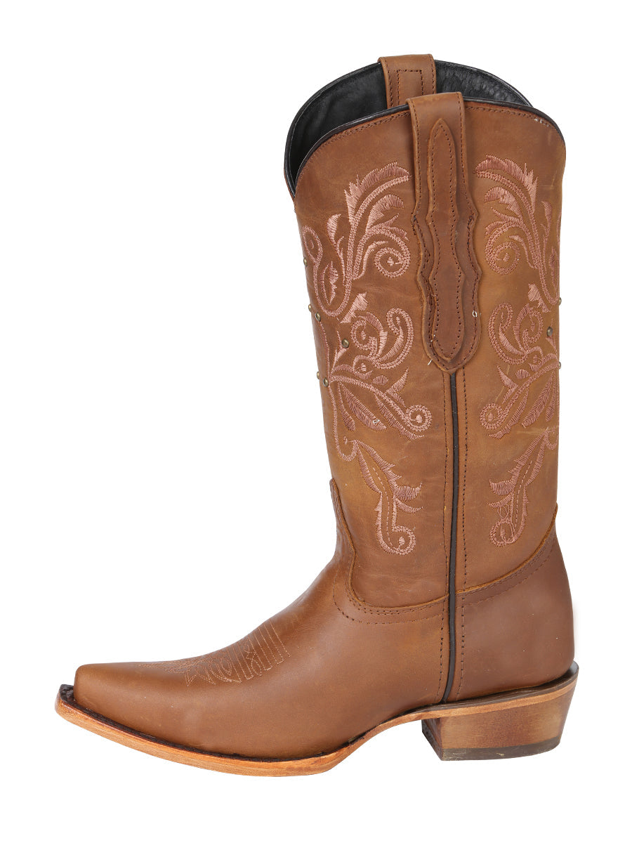El General Women's Leather Cowboy Boots - Made in Mexico - Honey Brown 45781