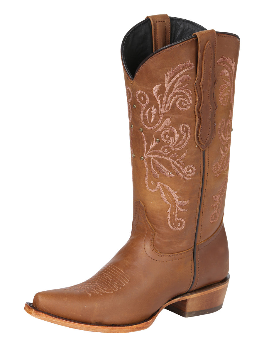 El General Women's Leather Cowboy Boots - Made in Mexico - Honey Brown 45781