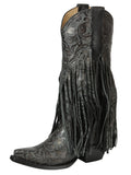 El General Women’s Floral Embossed Fringe Western Boots - Black 45796