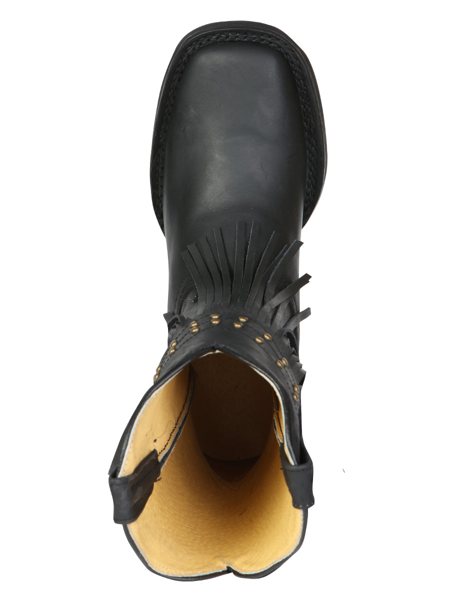 El General Women's Leather Fringe Western Boots - Made in Mexico - Black 45798
