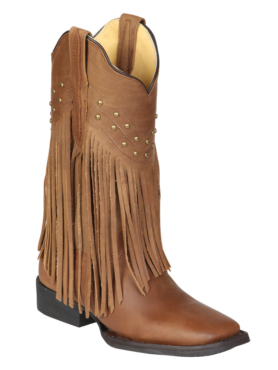 El General Women's Leather Fringe Western Boots - Made in Mexico - Honey 45799