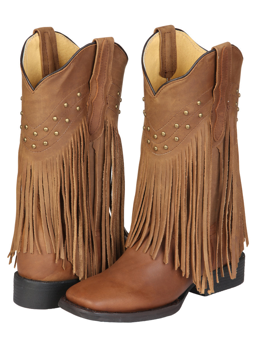 El General Women's Leather Fringe Western Boots - Made in Mexico - Honey 45799