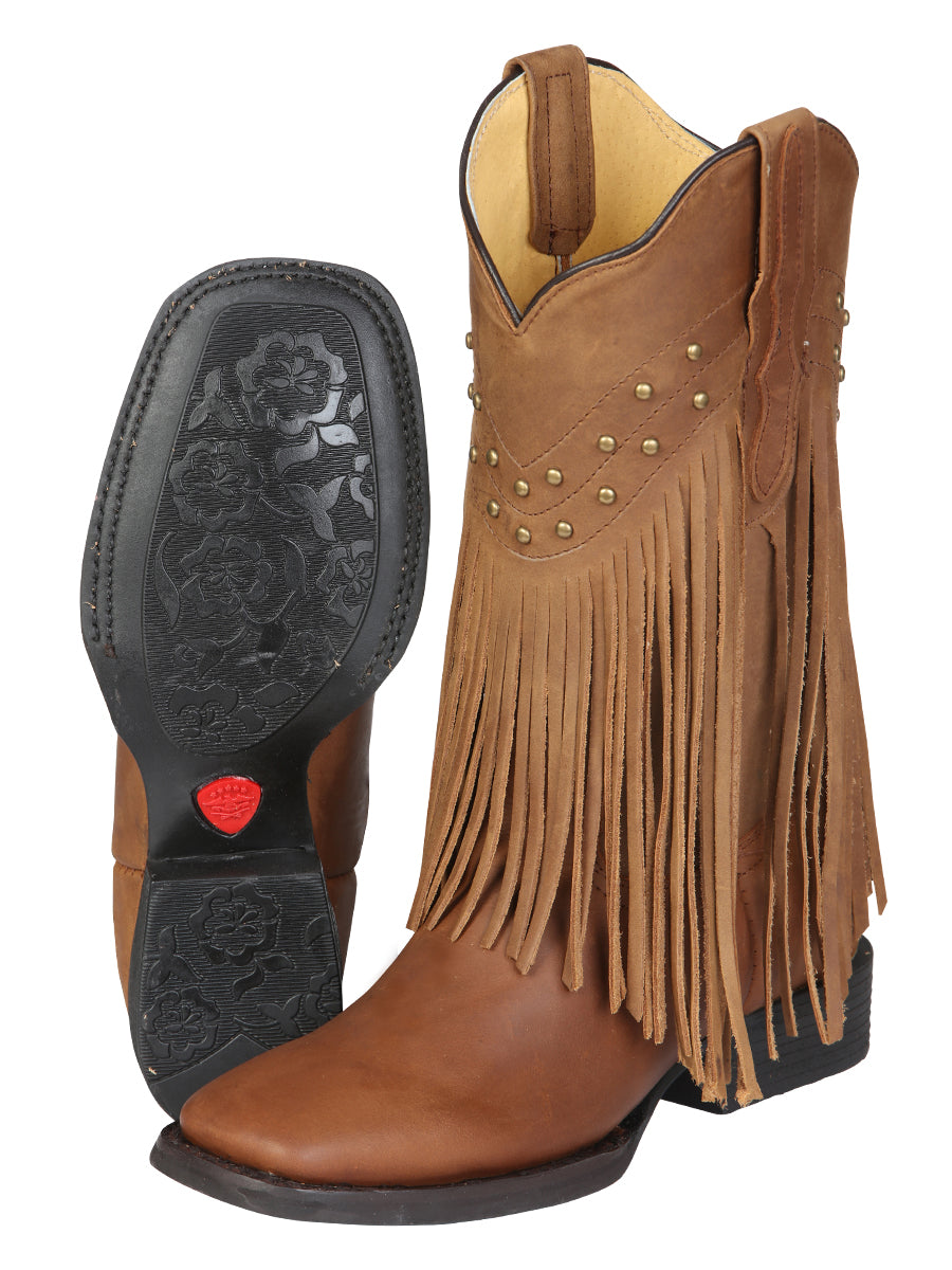 El General Women's Leather Fringe Western Boots - Made in Mexico - Honey 45799