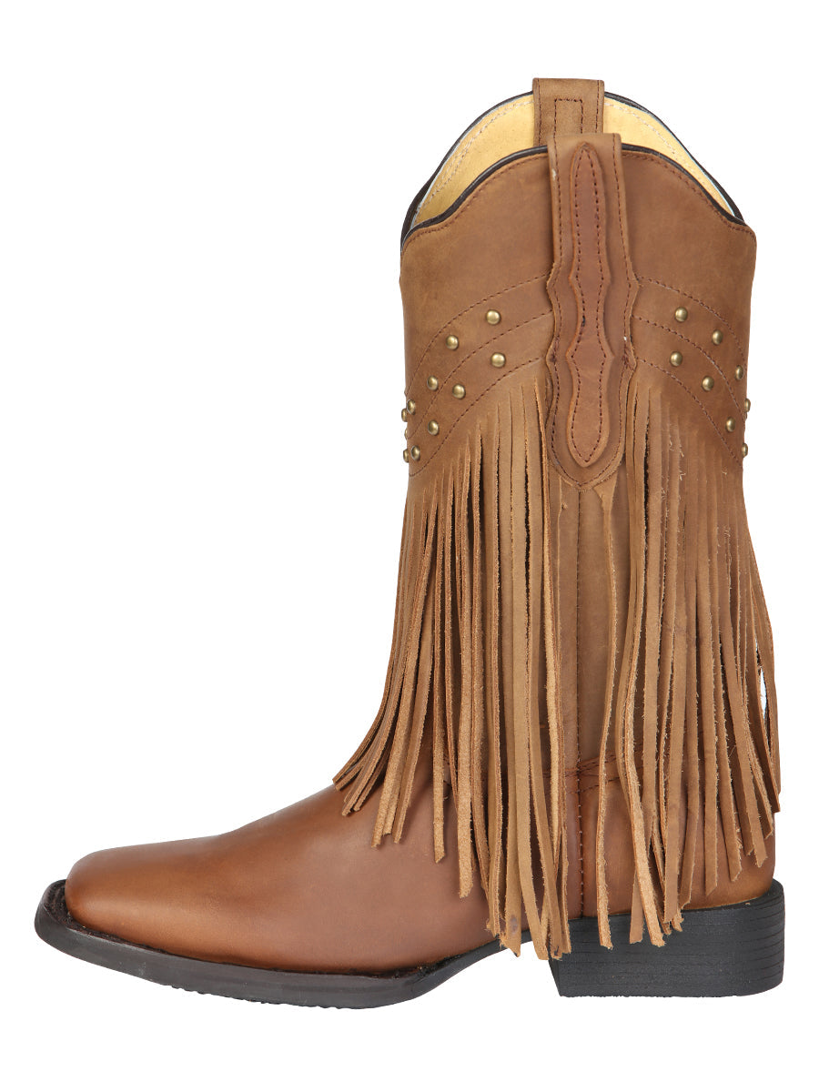 El General Women's Leather Fringe Western Boots - Made in Mexico - Honey 45799