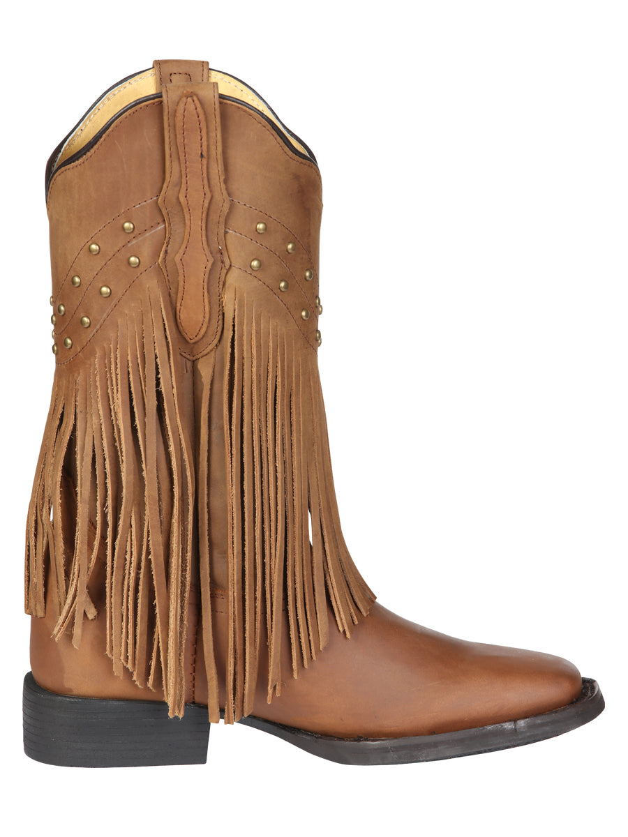 El General Women's Leather Fringe Western Boots - Made in Mexico - Honey 45799