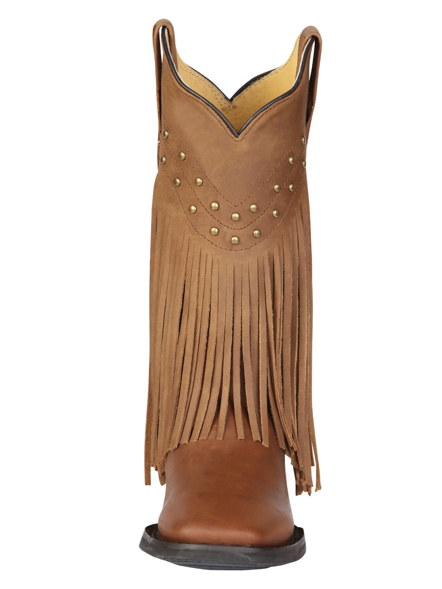 El General Women's Leather Fringe Western Boots - Made in Mexico - Honey 45799